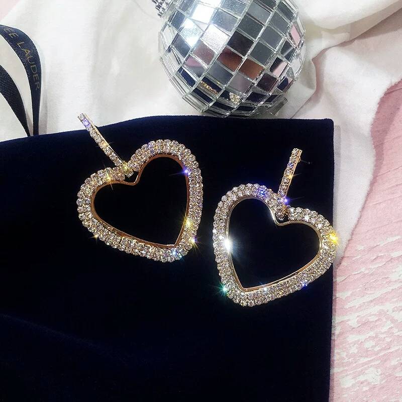 Crystal Rhinestone luxury heart shaped earrings