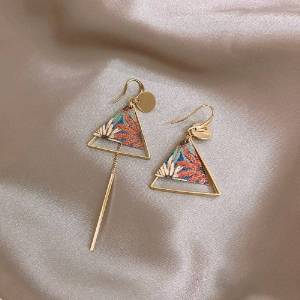Flower pattern geometric Triangle tassel drop earrings