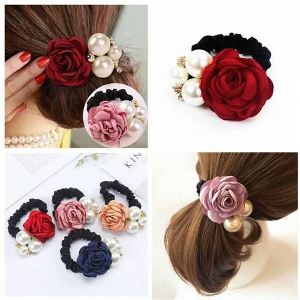 Rose flower pearl Rhinestone elastic hair band