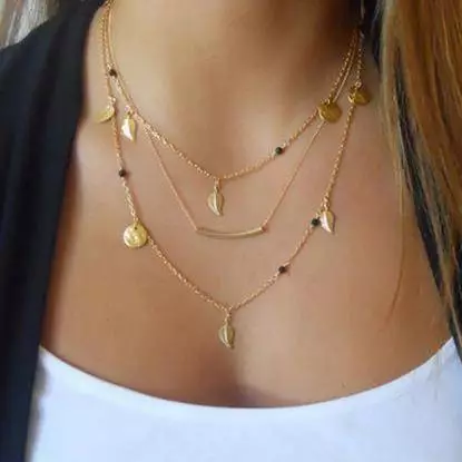 multi-layer geometric necklace gold chain
