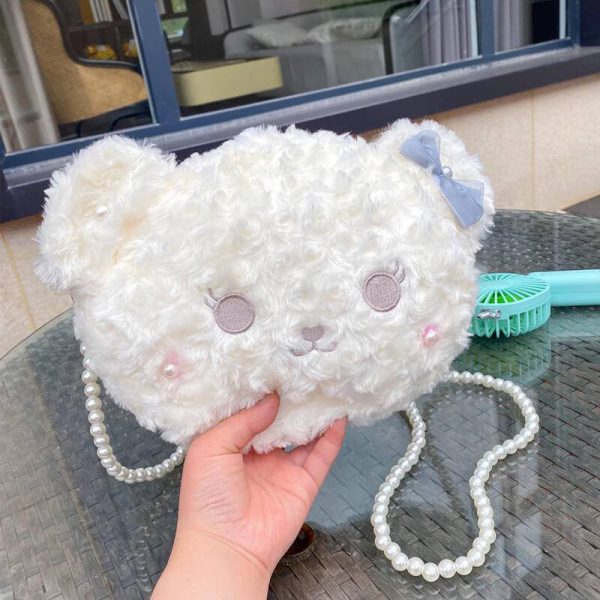 Cute furry Lolita pearl chain bear bag