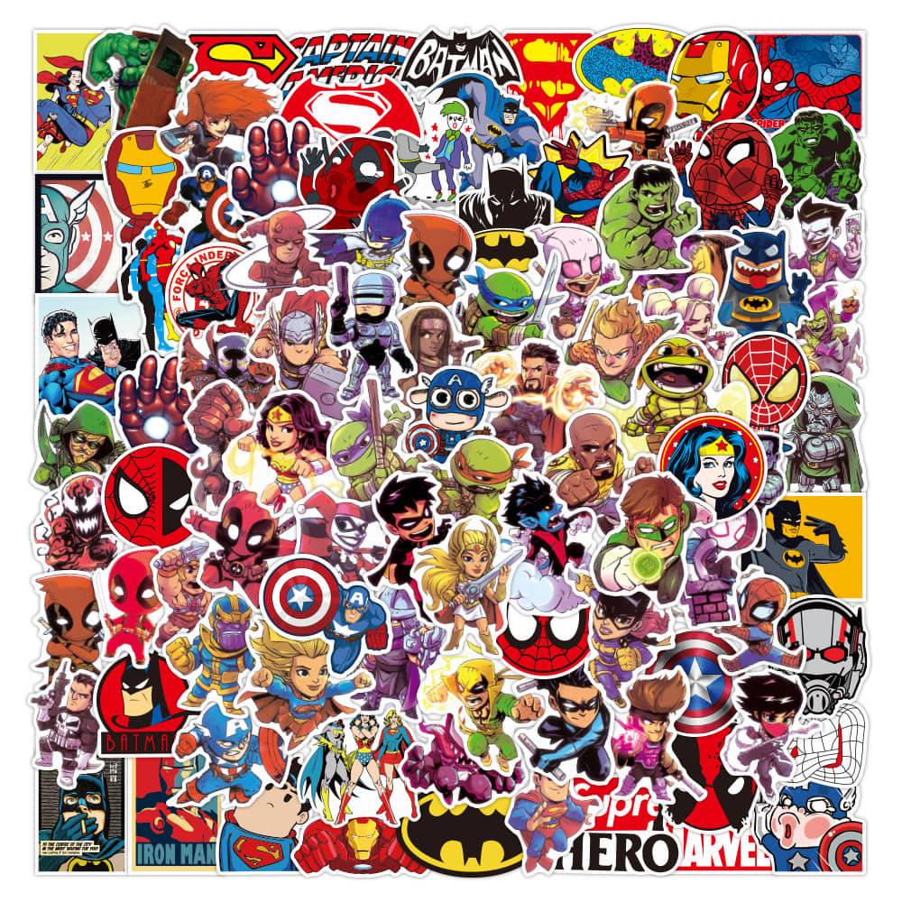100pcs Marvel Superhero Stickers Batman Spiderman Superman Hulk Kids Avengers 