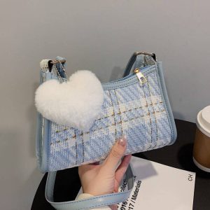 Trendy Retro Casual Plaid Shoulder Bag blue