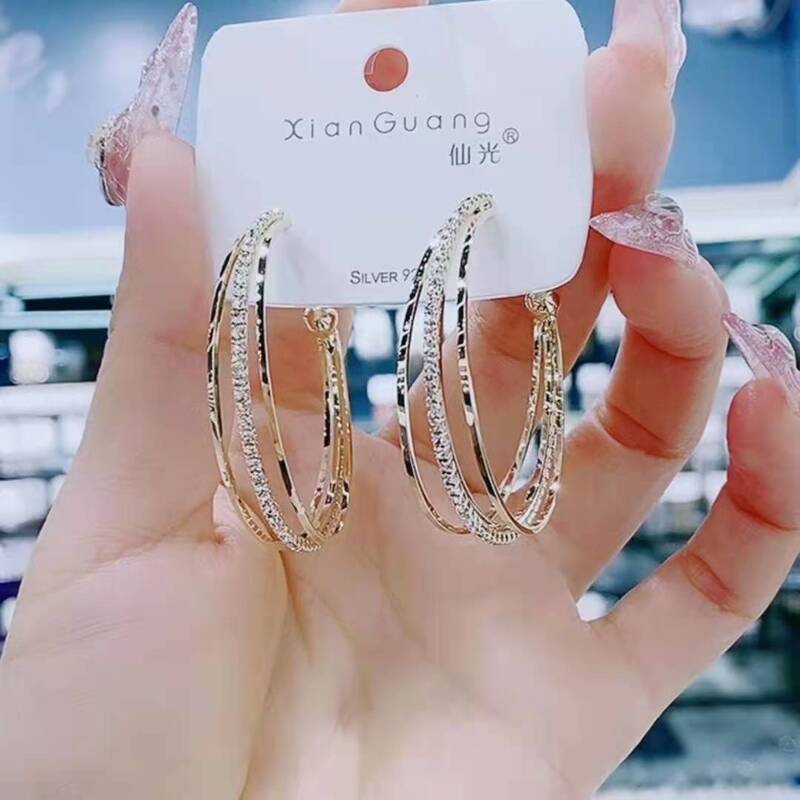Exaggerated Rhinestone C-shaped Earrings