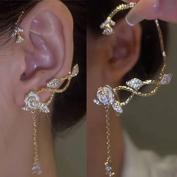 Korean Style Golden Rose Leaf Ear Clip