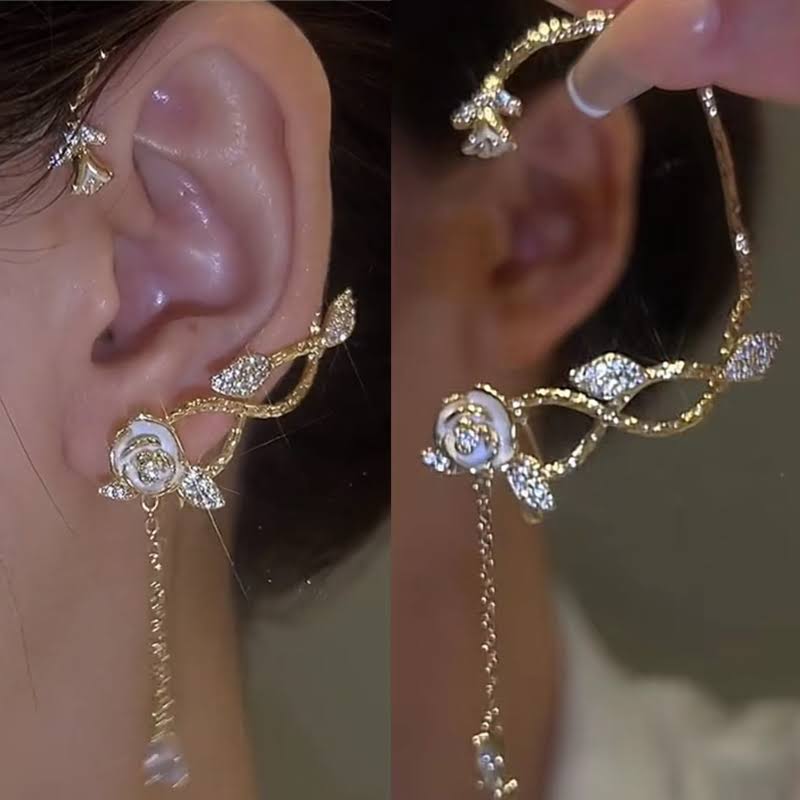Korean Style Golden Rose Leaf Ear Clip