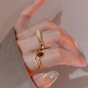 Retro Zircon Opal Double-Layer Opening Ring