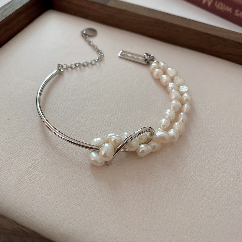 White Pearl Half Silver Bracelet