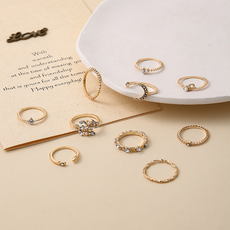10 Pcs Simple Golden Color Ring Set 1
