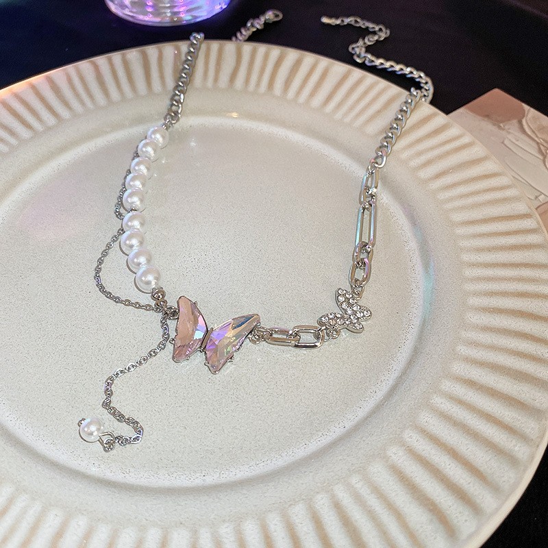 Acrylic Butterfly Pearl Tassel Necklace