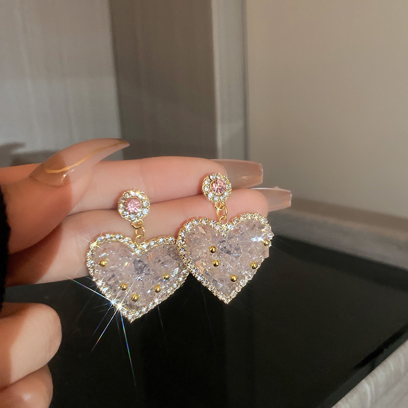 Crystal Pink Heart Dangle Earrings