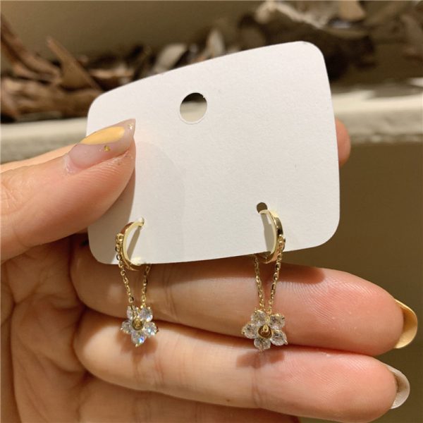 Korean Fashion Tassel Diamond Flower Earrings 1