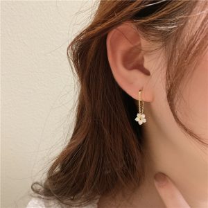 Korean Fashion Tassel Diamond Flower Earrings