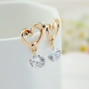 Korean Heart Hollow Gold Zircon Earrings