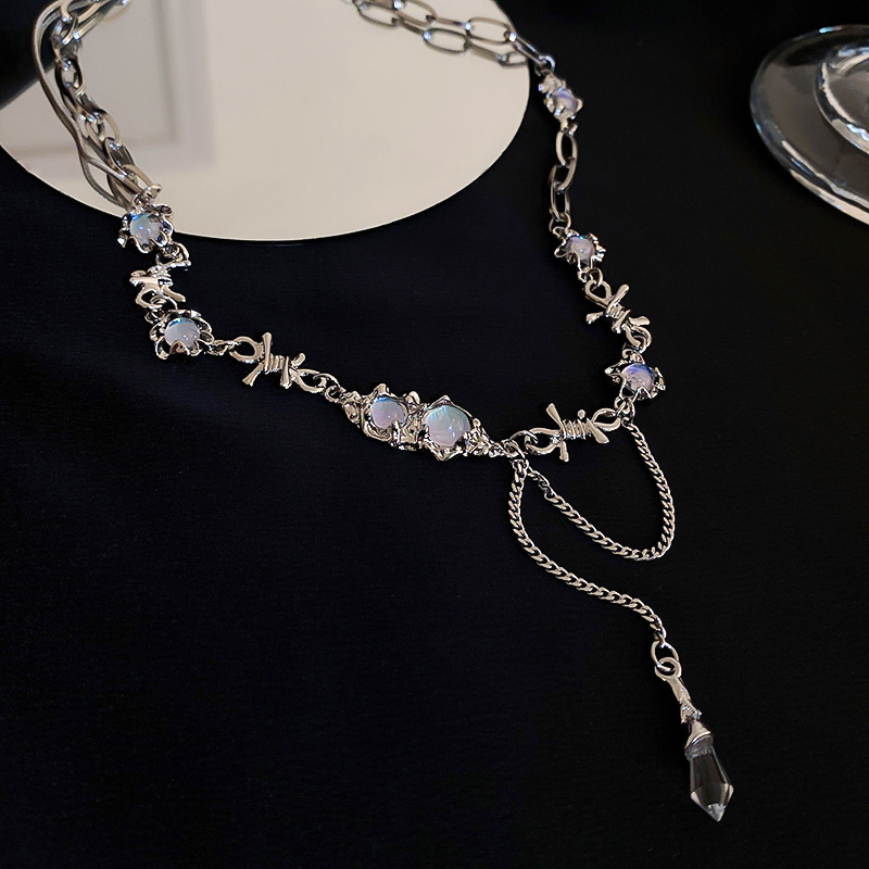 Korean Moonstone Crystal Tassel Necklace