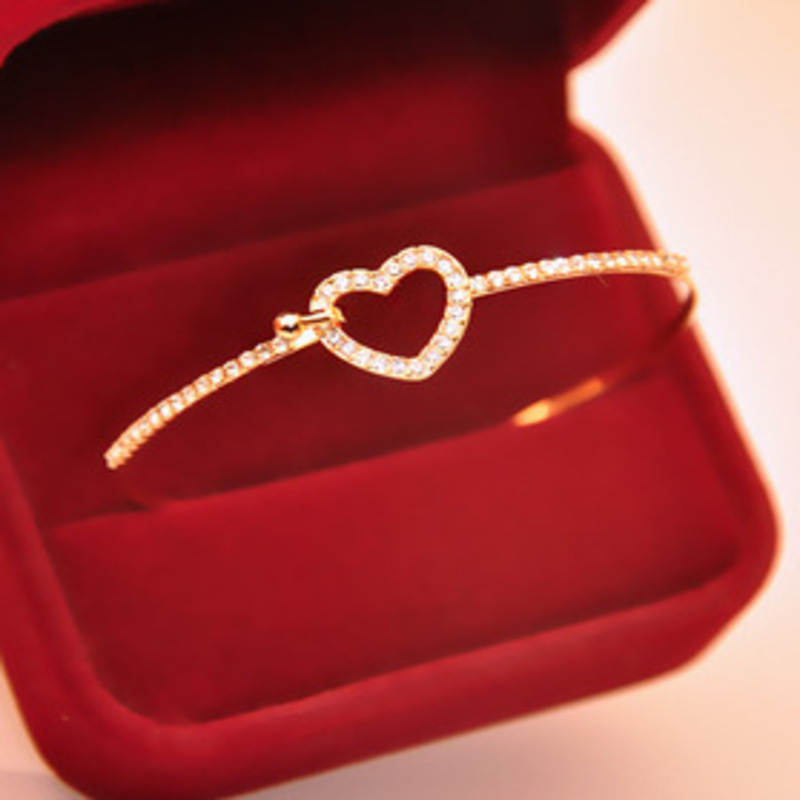 Korean Peach Heart Full Diamond Hollow Love Bracelet
