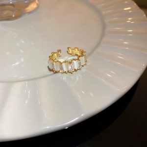 Korean Zircon Opal Geometric Opening Light Luxury Fashion Ring
