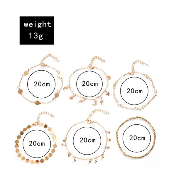 Moon Star Multi Layer 6 Piece Anklet 3