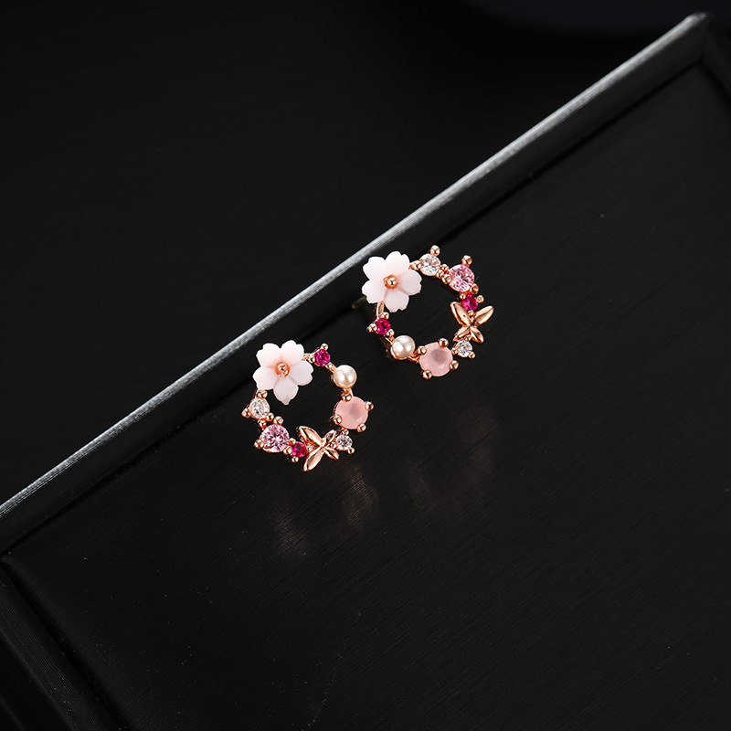 Rose Gold Charm Crystal Studs Earrings 3