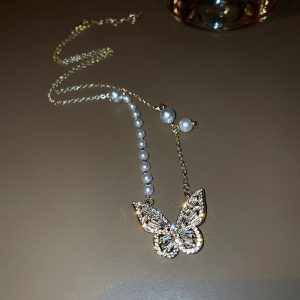 Zircon Butterfly Golden Chain Necklace