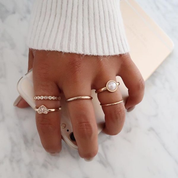 5 Pcs Simple Golden Color Ring Set