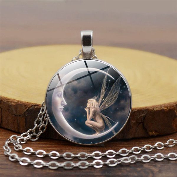 Angel Moon Retro Alloy Pendant Silver