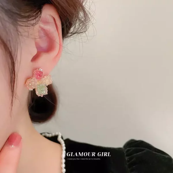 Colorful Crystal Flower Earrings 2