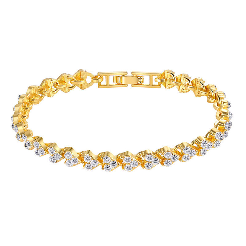 Luxury Heart Shaped Crystal Bracelet Golden White Stone