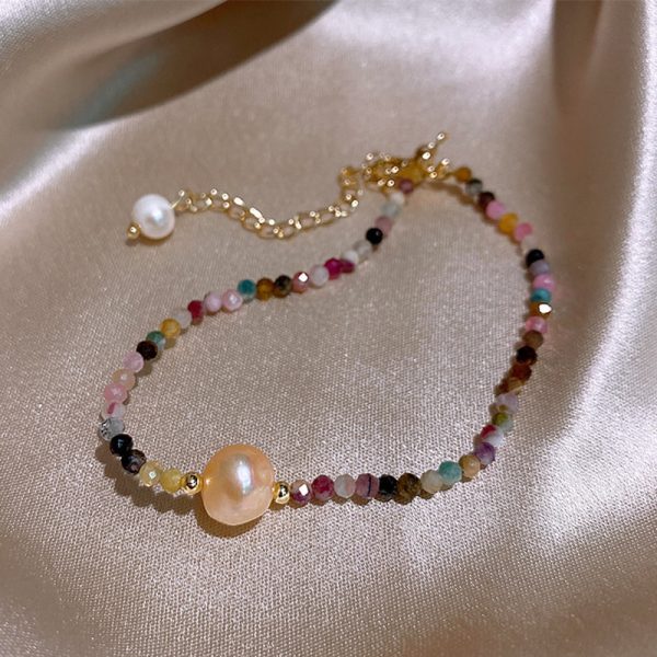 Multi Color Tourmaline Beaded Pearl Bracelet