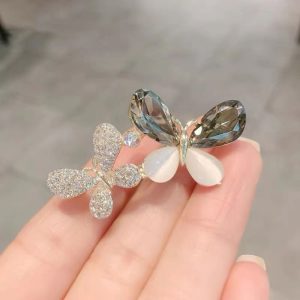 Rhinestone Opal Two Butterfly Brooch