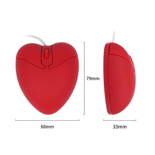 3D Red Heart Wired Mouse