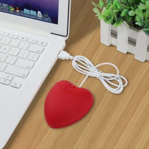 3D Red Heart Wired Mouse