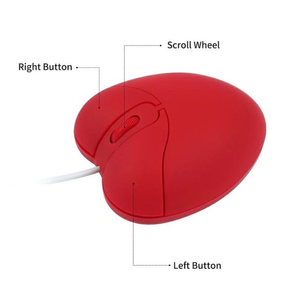 3D Red Heart Wired Mouse