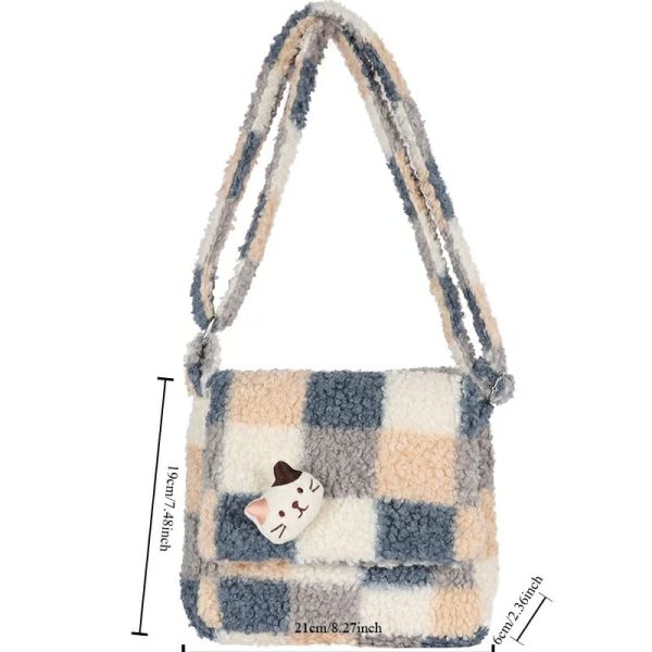 Japanese lamb Wool Plaid Shoulder Bag