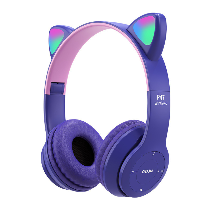 Cat Ear Headphones Light Purple Headset Kawaii Cat Ear Light
