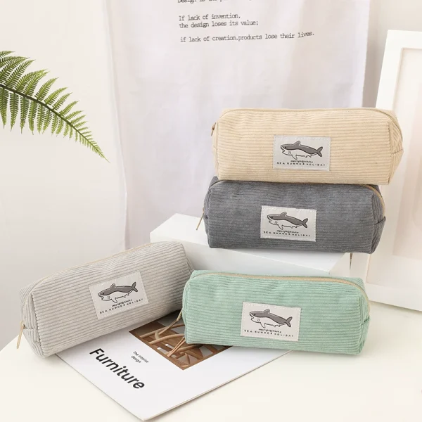 Shark Themed Velvet Pencil Bag