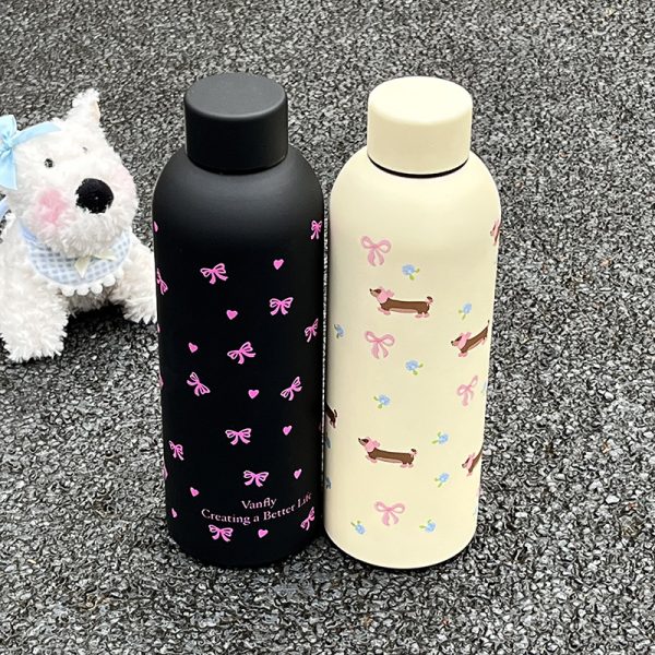 Kawaii 500ml Thermos Water Bottle Black