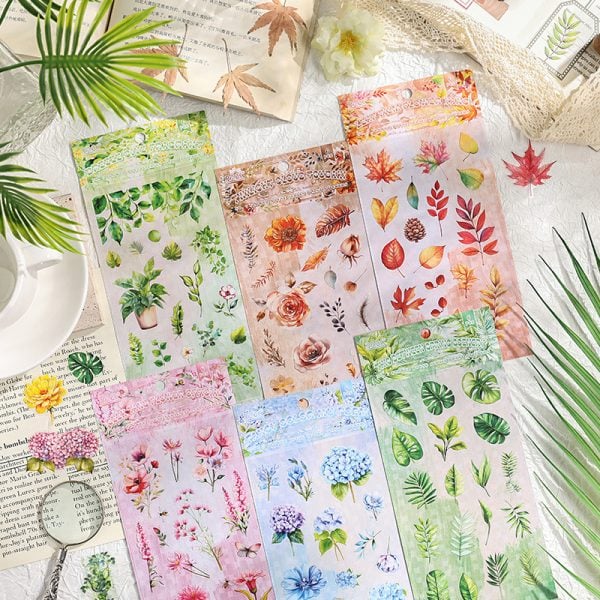 Floral Themed PET Precut 6 sheets Sticker Pack