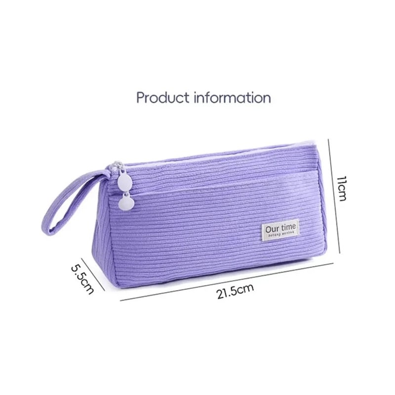 Corduroy Large Capacity Dual Chamber Pencil Bag