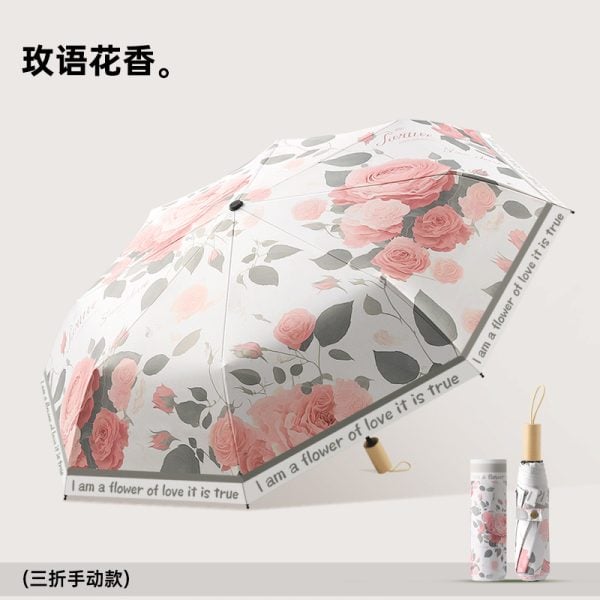 ull Floral Print Folding Cute Umbrella rose
