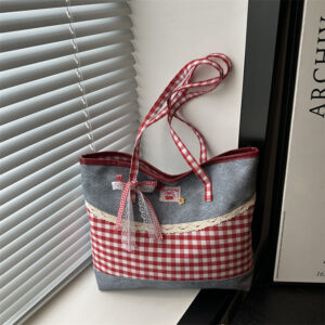 Denim Blue Plaid Tote Bag