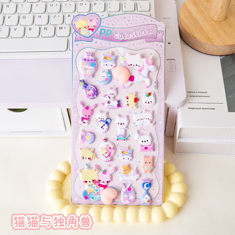 Creative 3D Animal Stickers cats and unicorns