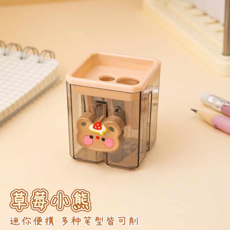 Cute Cartoon Double-Hole Pencil Sharpener strawberry bear