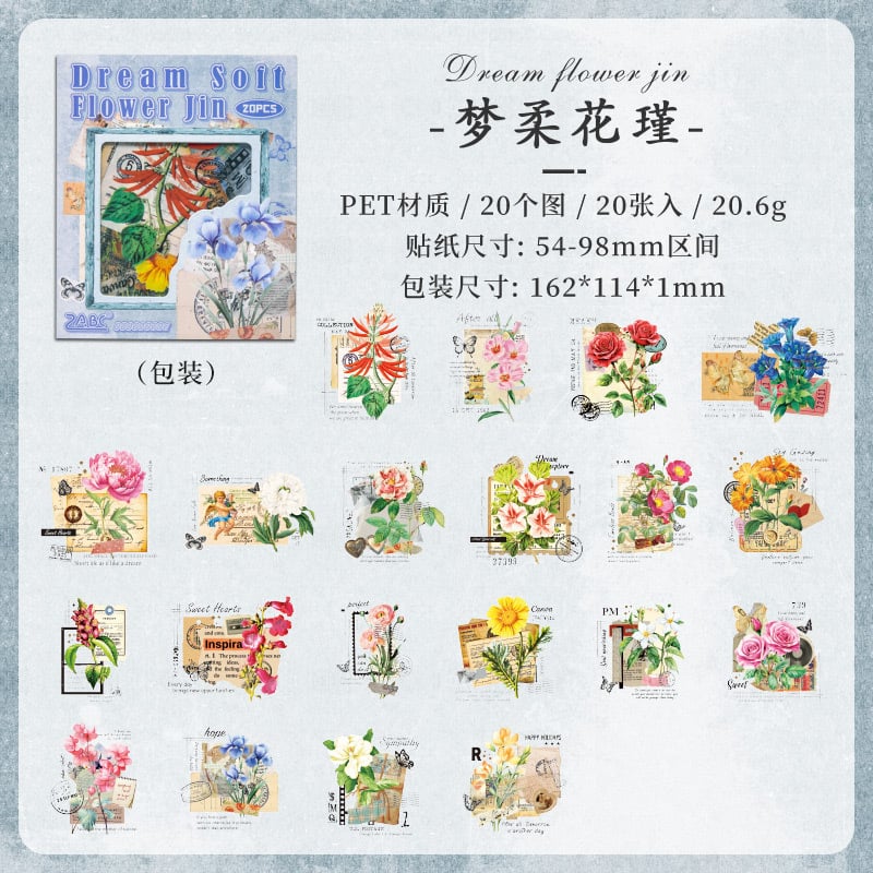 Waterproof Vintage Style PET Stickers blue