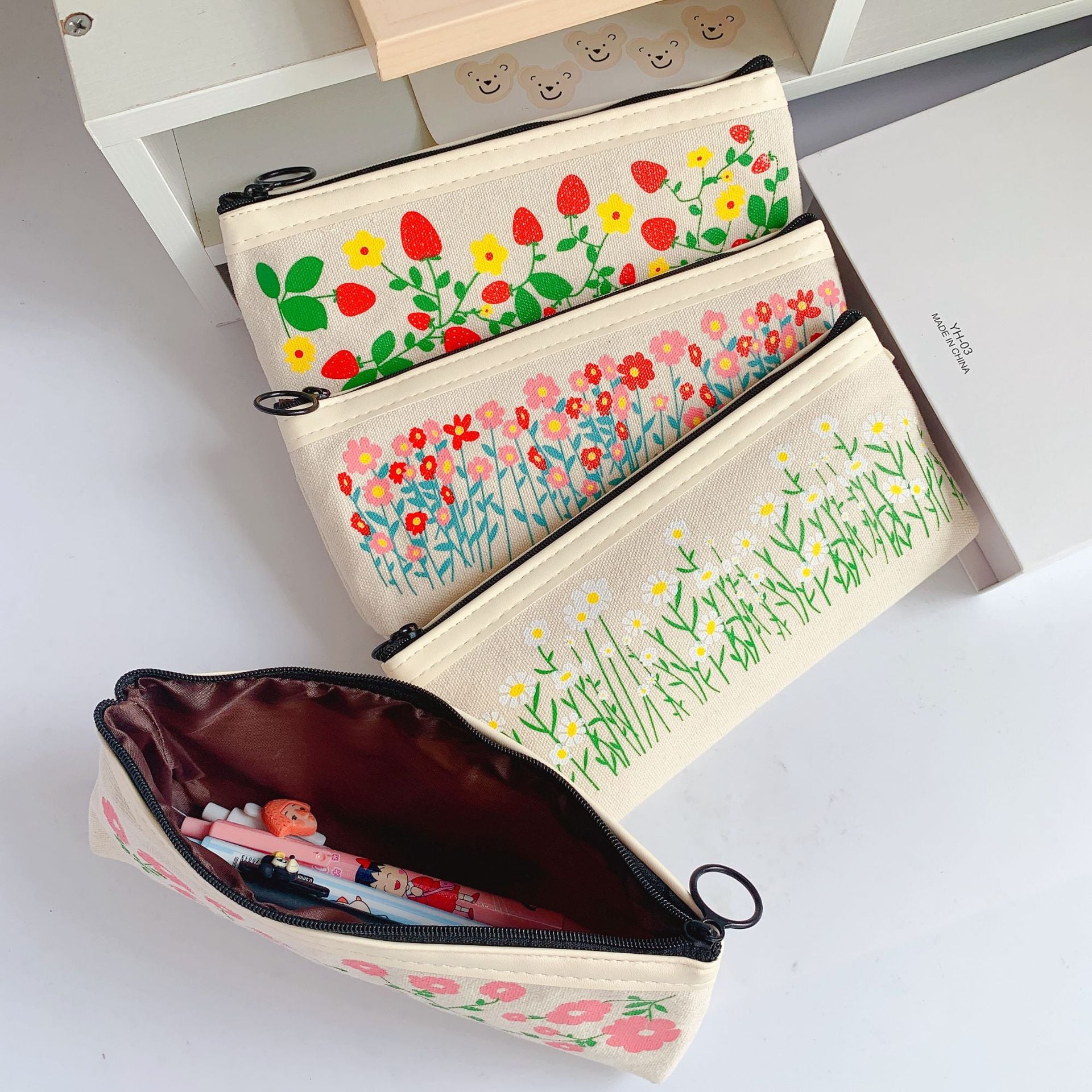 Aesthetic Floral Themed Canvas Pencil Bag - Image 2