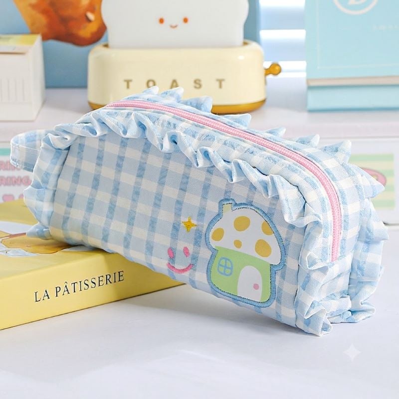 Cute Lucky House Large-Capacity Pencil Bag blue