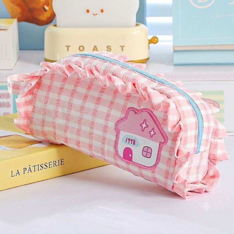 Cute Lucky House Large-Capacity Pencil Bag pink