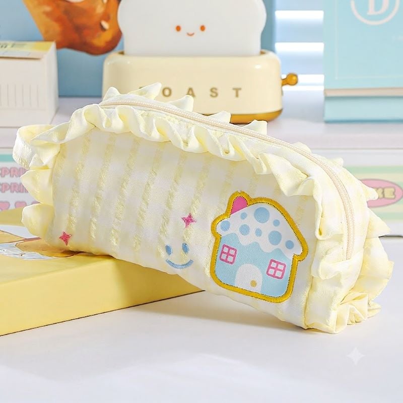 Cute Lucky House Large-Capacity Pencil Bag yellow